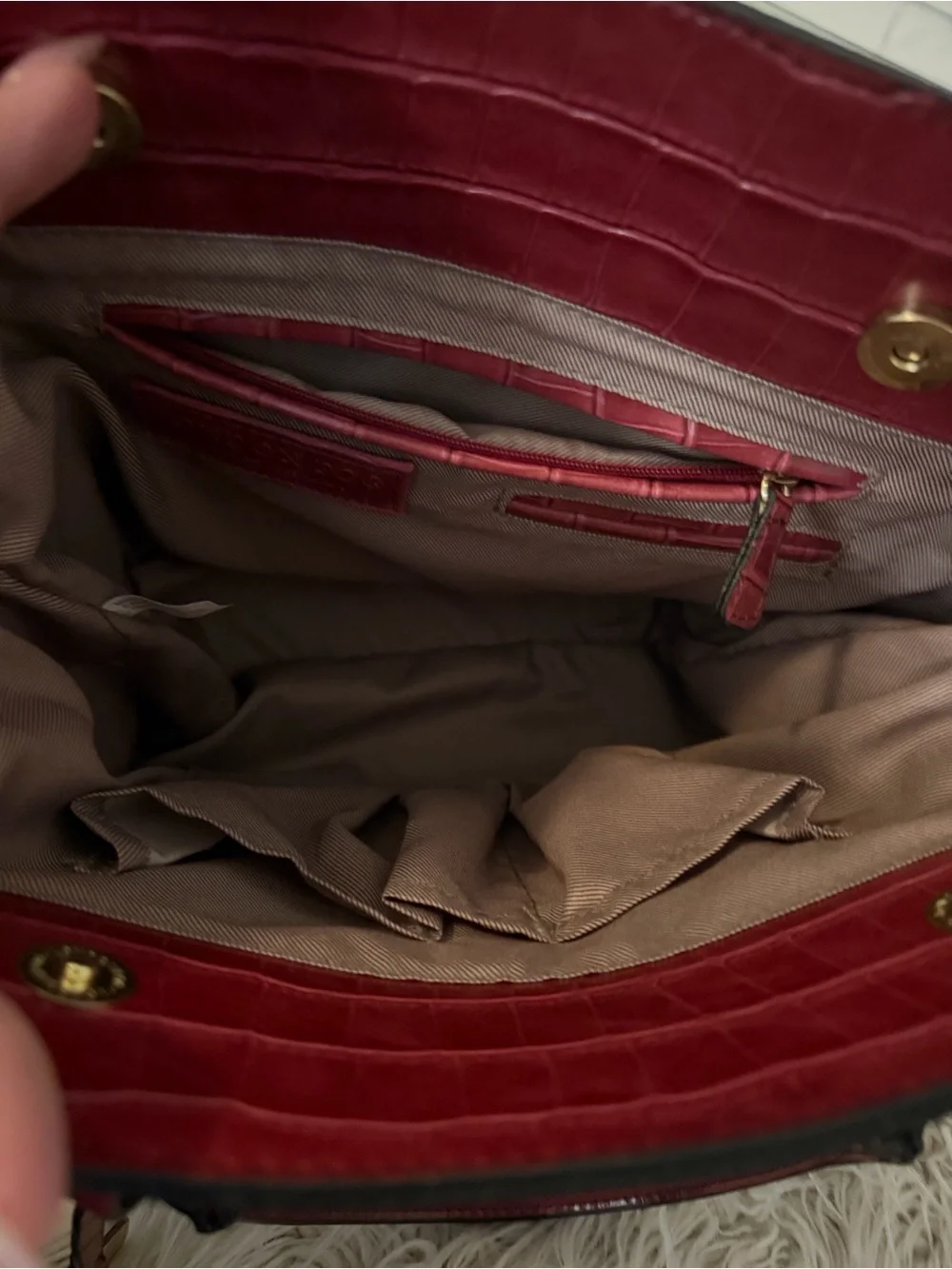 London Fog Red Croc-Embossed Satchel with Gold Hardware